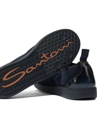 Santoni Lume Suede Low-top Sneakers In Blue