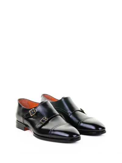 Santoni Leather Adrian Blake Monk Shoes In Black