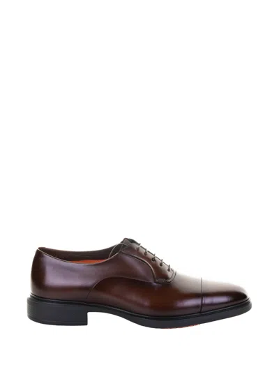 Santoni Leather Easy Oxford Shoes In Brown