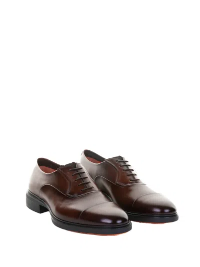 Santoni Leather Easy Oxford Shoes In Brown