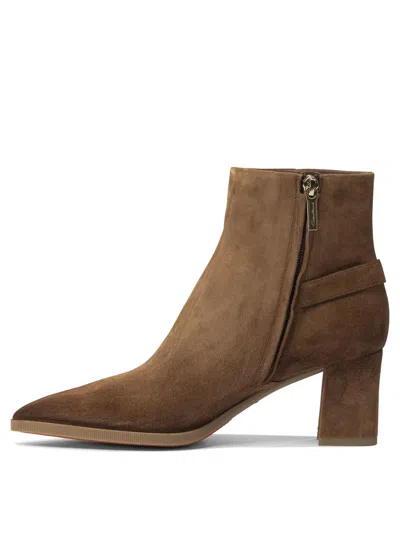Santoni 65 Suede Ankle Boots With Strap In Brown