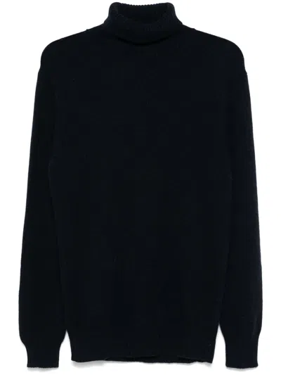 Sease Turtle Coarsehair Blue Cashmere Sweater In Black