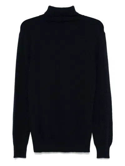 Sease Turtle Coarsehair Blue Cashmere Sweater In Black