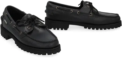 Sebago Ranger Waxy Leather Moccasins In Black