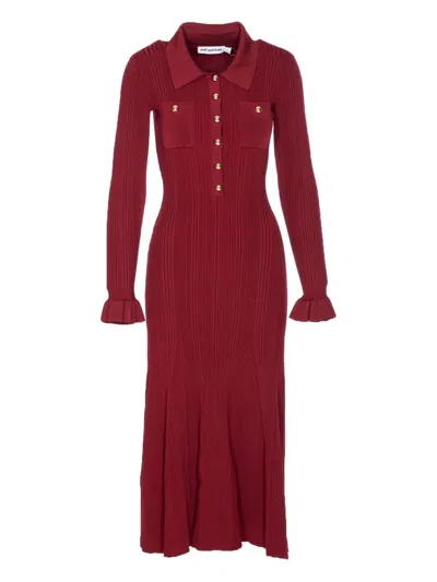 Self-portrait Self Portrait Burgundy Ribbed Knit Midi Dress In Red