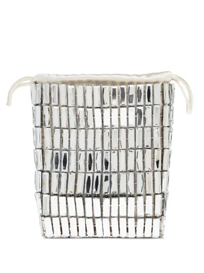 Self-portrait Crystal-embellished Drawstring Tote Bag In White