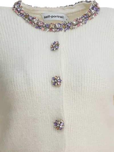 Self-portrait Cardigan Self Portrait Made Of Alpaca Blend In White