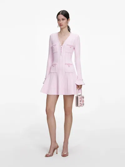 Self-portrait Trim Knit Mini Dress In Pink