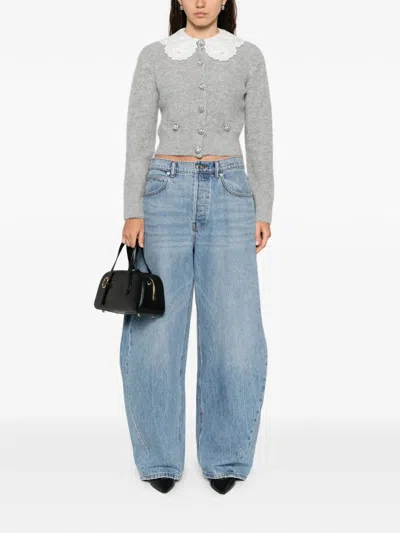 Self-portrait Lace Collar Cardigan In Gray