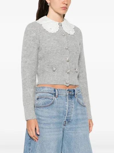 Self-portrait Lace Collar Cardigan In Gray