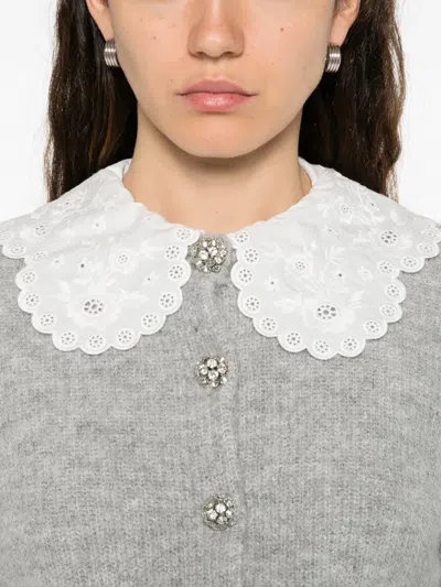 Self-portrait Lace Collar Cardigan In Gray