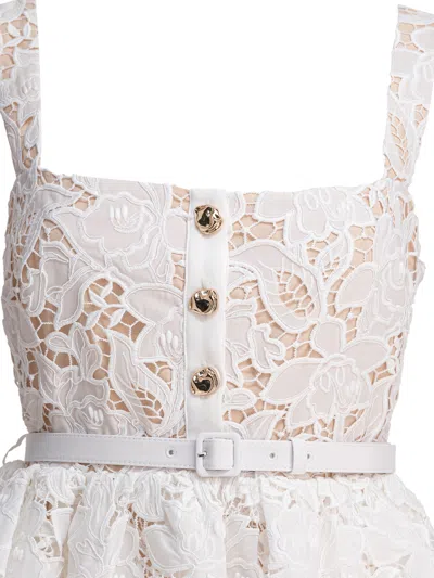 Self-portrait Lace Ruffle Mini Dress In White