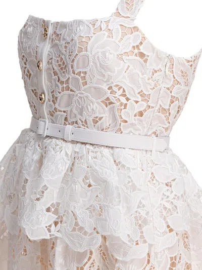 Self-portrait Lace Ruffle Mini Dress In White
