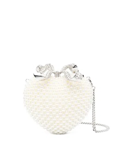 Self-portrait Pearl Heart Handbag In Silver