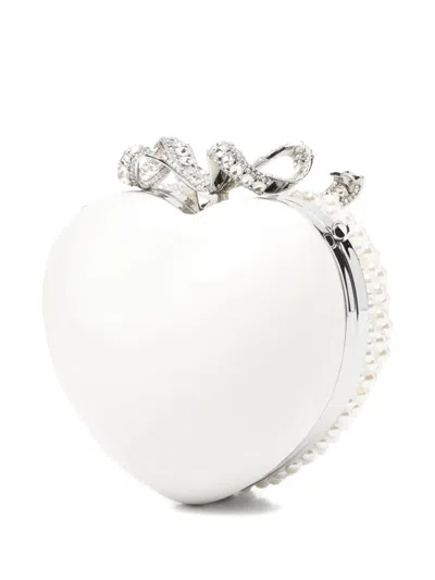 Self-portrait Pearl Heart Handbag In Silver