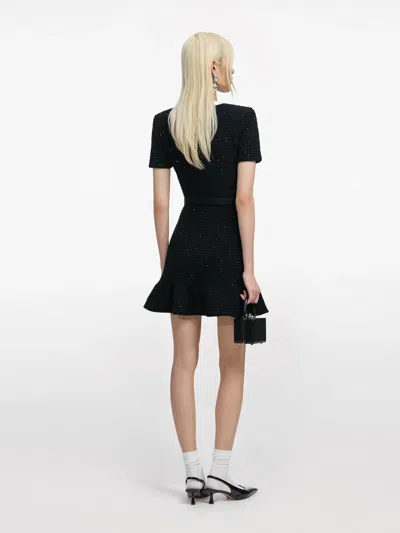 Self-portrait Back Crepe Mini Dress With Pink Faux Fur Hem In Black