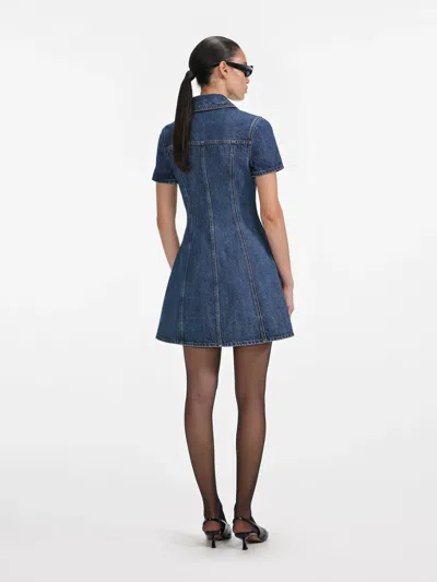 Self-portrait Blue Denim Mini Dress With Gold Buttons In Blue