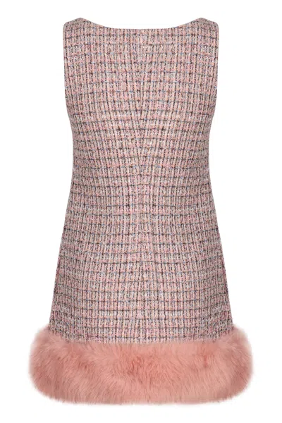 Self-portrait Mini Dress With Boucle Fur Trim In Multi