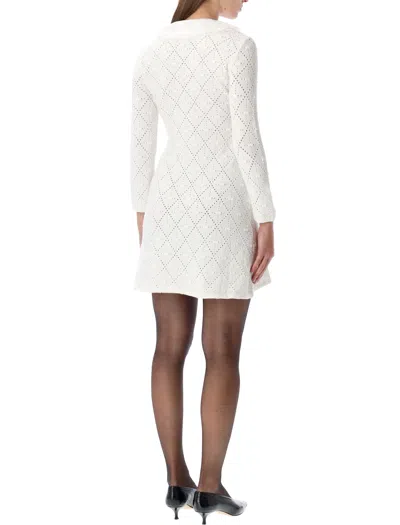 Self-portrait White Lace Knit Mini Dress With Removable Bow In White