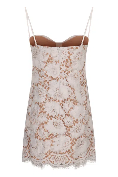 Self-portrait White Lace Mini Dress With Oversized Satin Bow In Neutral