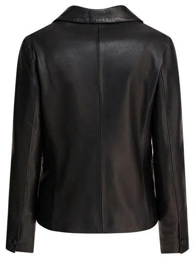 Semper Buttoned Leather Blazer In Black