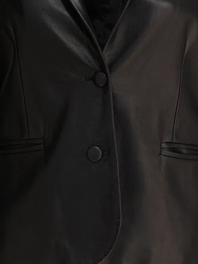 Semper Buttoned Leather Blazer In Black