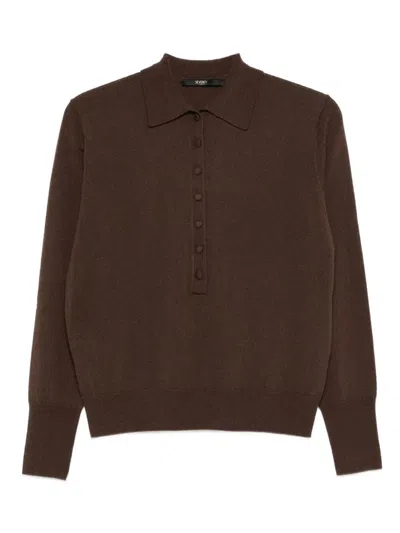 Seventy Button-placket Long-sleeves Polo Top In Brown