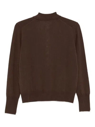 Seventy Button-placket Long-sleeves Polo Top In Brown