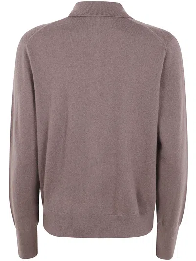 Seventy Button-placket Long-sleeves Polo Top In Brown