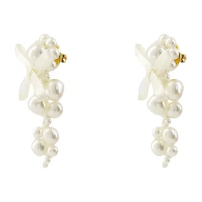 Simone Rocha Petit Bow Detail Cluster Earrings In Brown