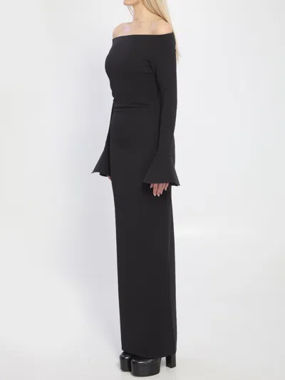 Solace London Anica Black Long Dress With Square Neckline And Flared Cuffs In Fabric Woman In Black