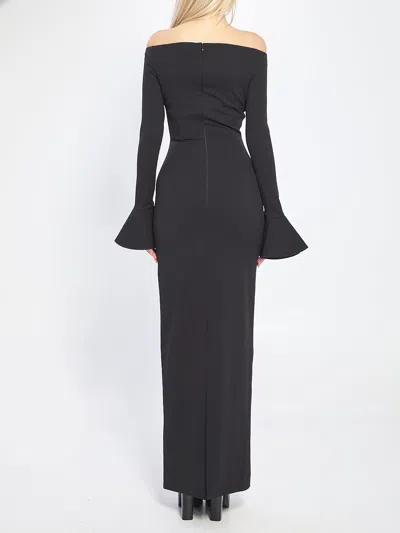 Solace London Anica Black Long Dress With Square Neckline And Flared Cuffs In Fabric Woman In Black