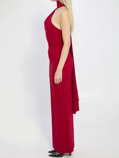 Solace London Demi Red Long Dress With One-shoulder Design And Back Slit In Fabric Woman In Red