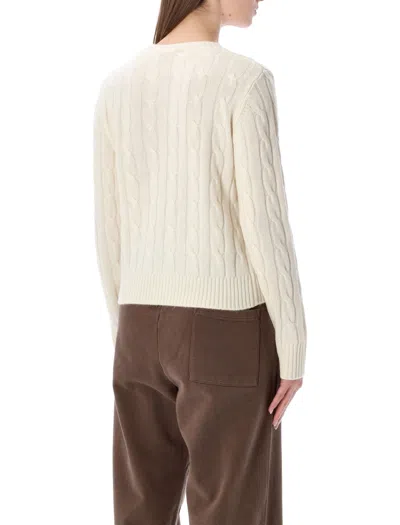 Sporty And Rich Sporty & Rich Sporty & Rich Cropped Cable-knit Cashmere Sweater Ecru In White