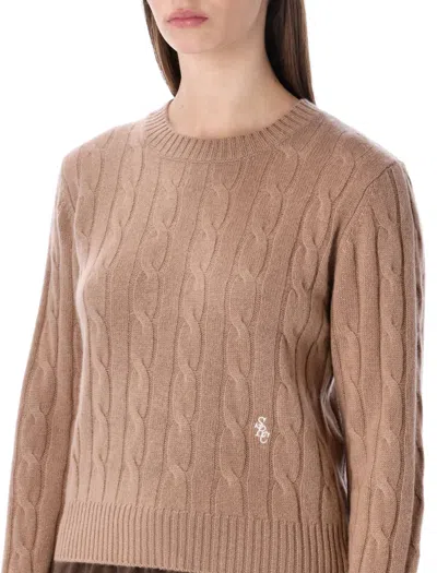 Sporty And Rich Sporty & Rich Sporty & Rich Cropped Cable-knit Cashmere Sweater Camel In Brown