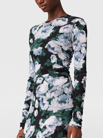 Stella Mccartney Floral Long-sleeve Mesh Midi Dress In Multi