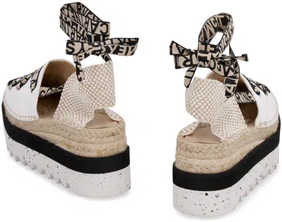 Stella Mccartney Logo Ribbon Platform Espadrilles In Neutral