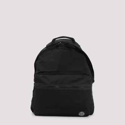 Stone Island Backpack Adjustable Straps Front Zip Pocket Top Handle In Black