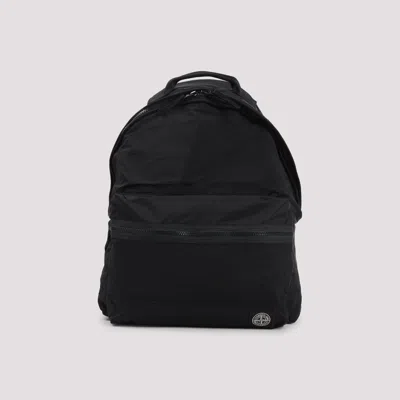 Stone Island Backpack Adjustable Straps Front Zip Pocket Top Handle In Black