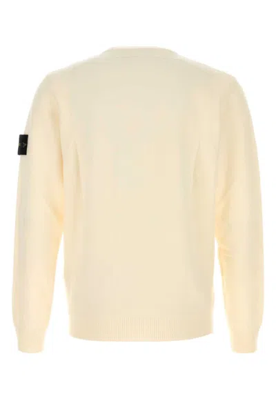 Stone Island Ivory Ribbed Knit Sweater With Crew Neckline In Multi