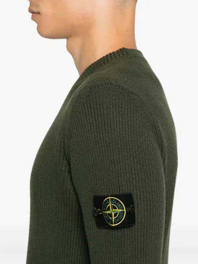 Stone Island Knit Crewneck Sweater In Full Rib Rws Wool Clothing In Green