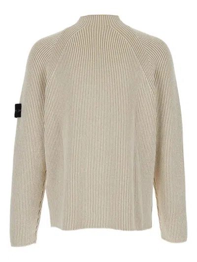 Stone Island Ribbed Sweater With High Neck In Neutral