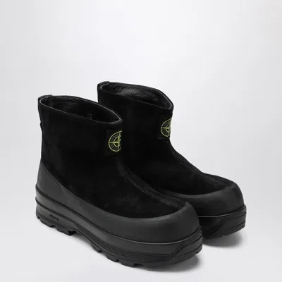 Stone Island Black Suede Ankle Boot With Logo In Black