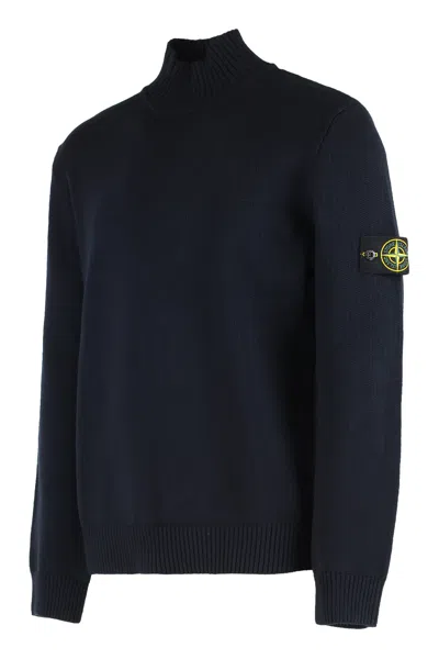 Stone Island Turtleneck Sweater In Cotton In Blue