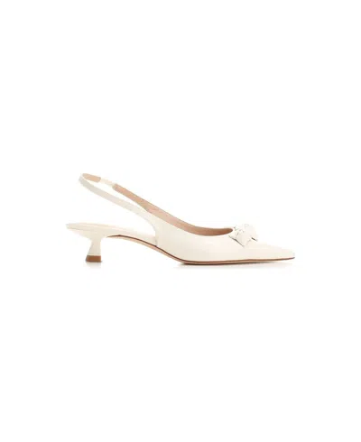 Stuart Weitzman Rosie 35 Leather Slingback Heels In White