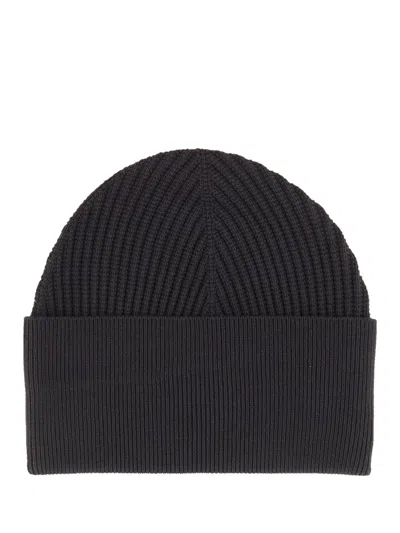 Studio Nicholson Ribbed Texture Folded Cuff Hat In Black