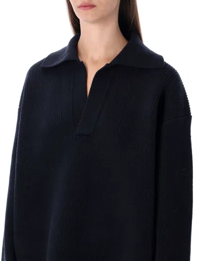 Studio Nicholson Nash Extrafine Merino Wool Polo Knit In Black