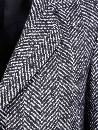 Tagliatore Herringbone Pattern Long Sleeve Coat In Gray