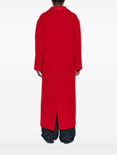 Tagliatore Long Wool Coat With Notched Lapels And Flap Pockets In Red