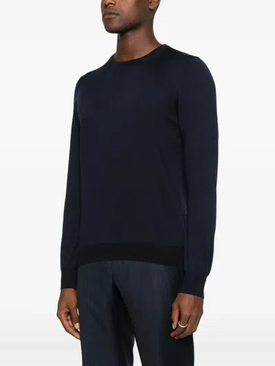 Tagliatore Fitted Crew Neck Long Sleeve Pullover In Black